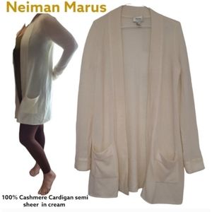 Neiman Marus Cashmere  long Cardigan semi sheer cream Open-Face women's S